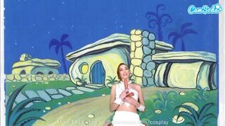 Cuki zsenge wilma flintstone cosplayben masturbál és cumizza a gigantikus fazsat